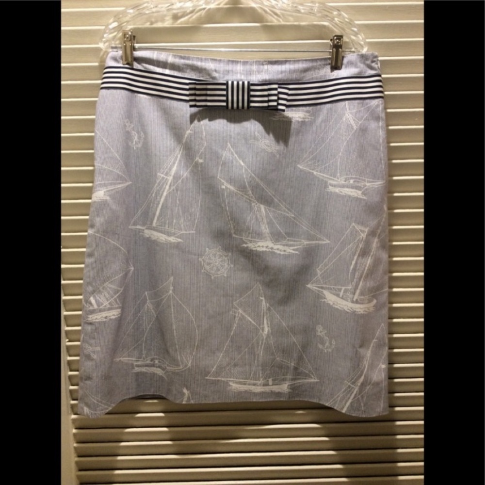 Molly B Nautical Print blue/white sailboat skirt with bow sz 12